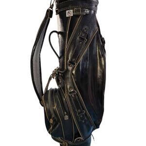 Vintage Miller Black 6-way Leather Golf Bag w/ Carry Strap - Made in USA